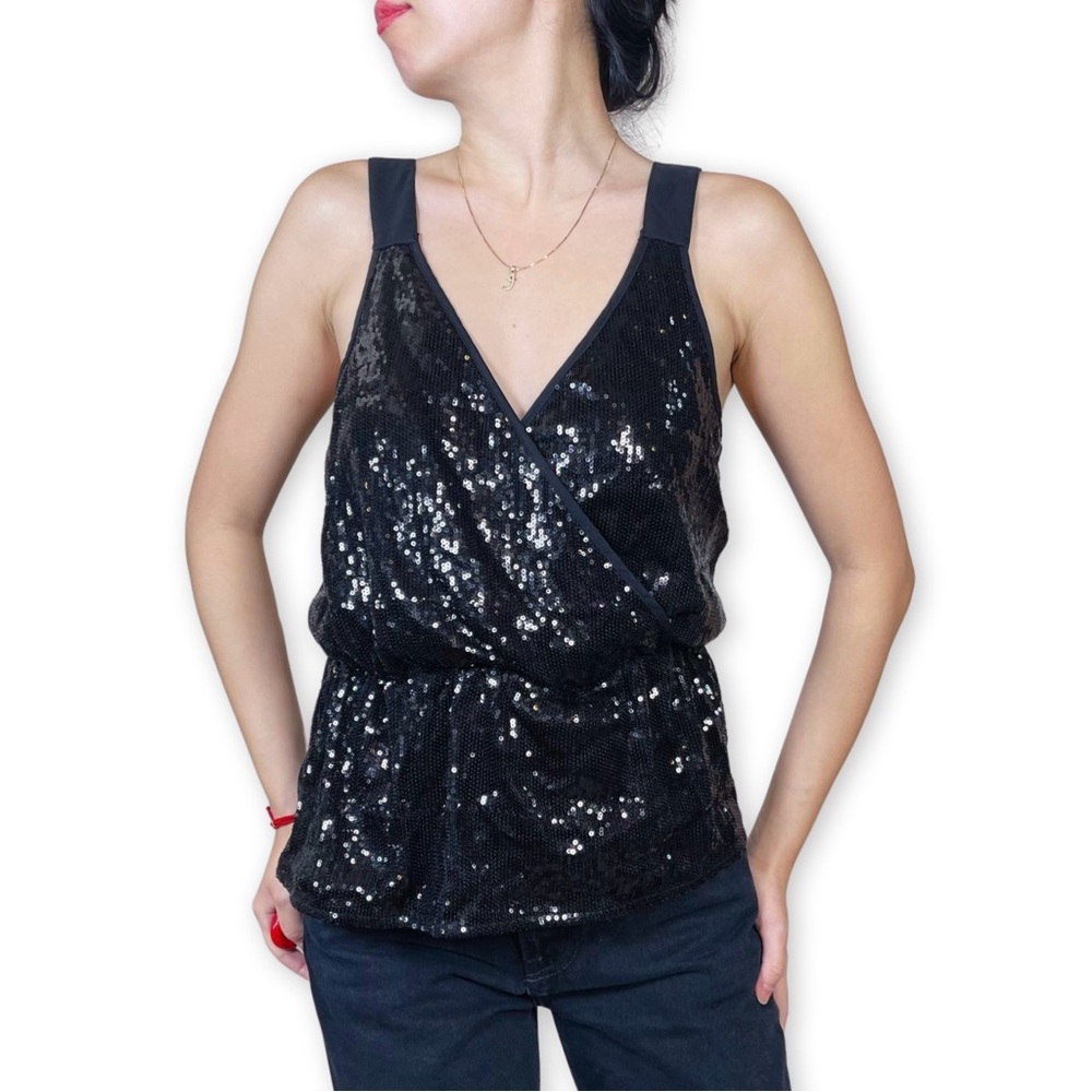 Chelsea 28 Black Sequin Wrap Style Top Size S